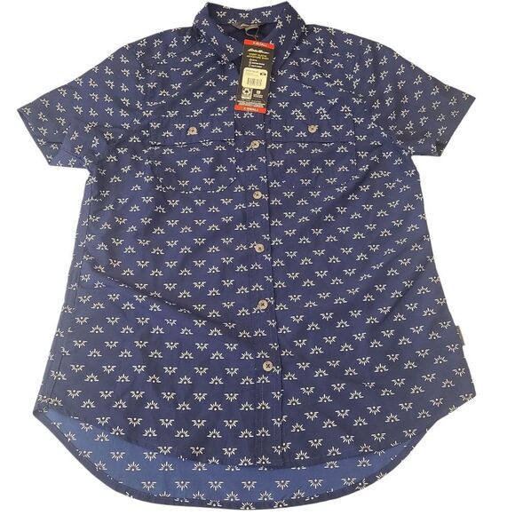 Eddie Bauer TOP Buttoned Short-Sleeved Cute Navy White Print Size XS - Picture 3 of 12